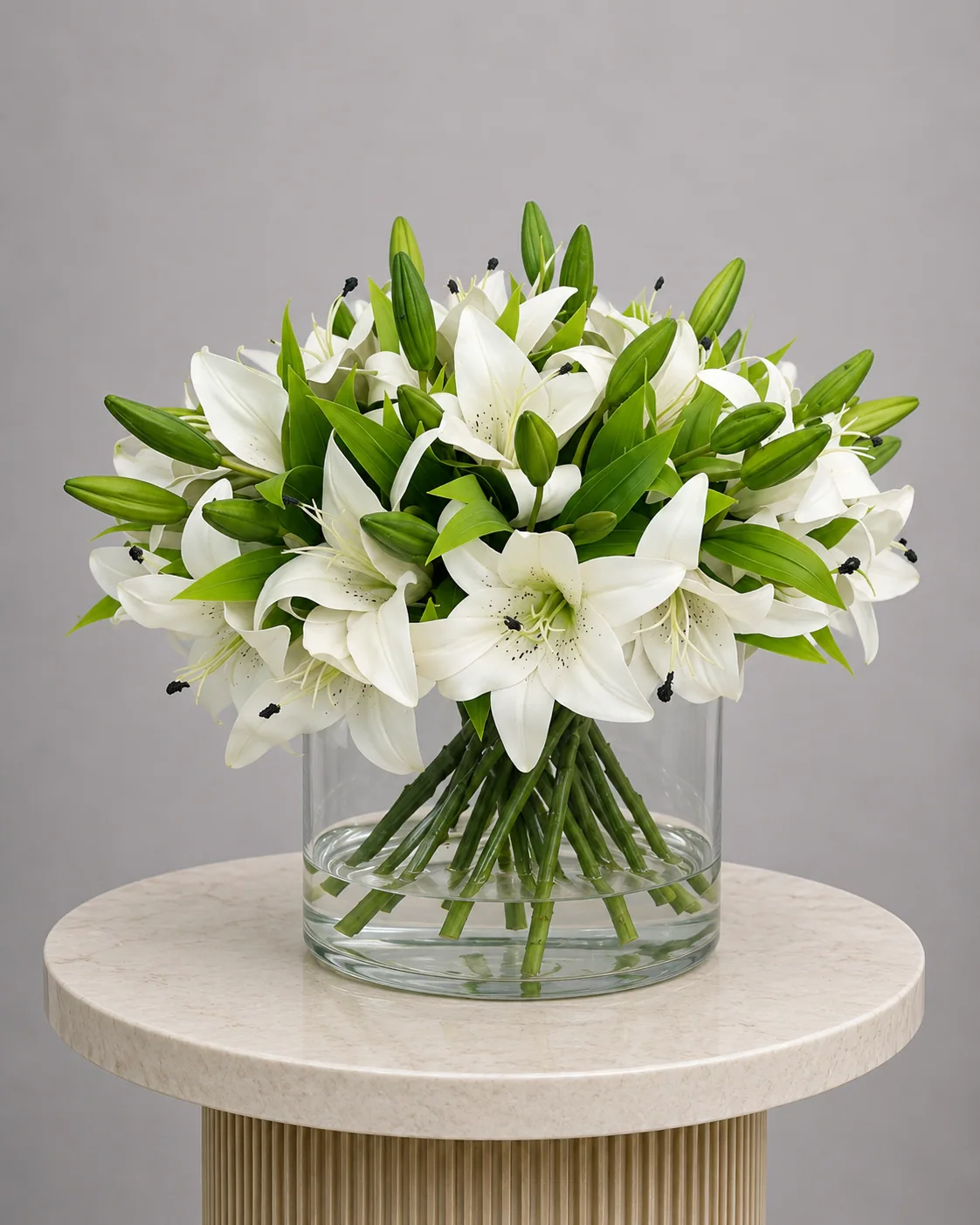 Artificial Lilies in Glass Vase | ZAHRÁ Home Dubai