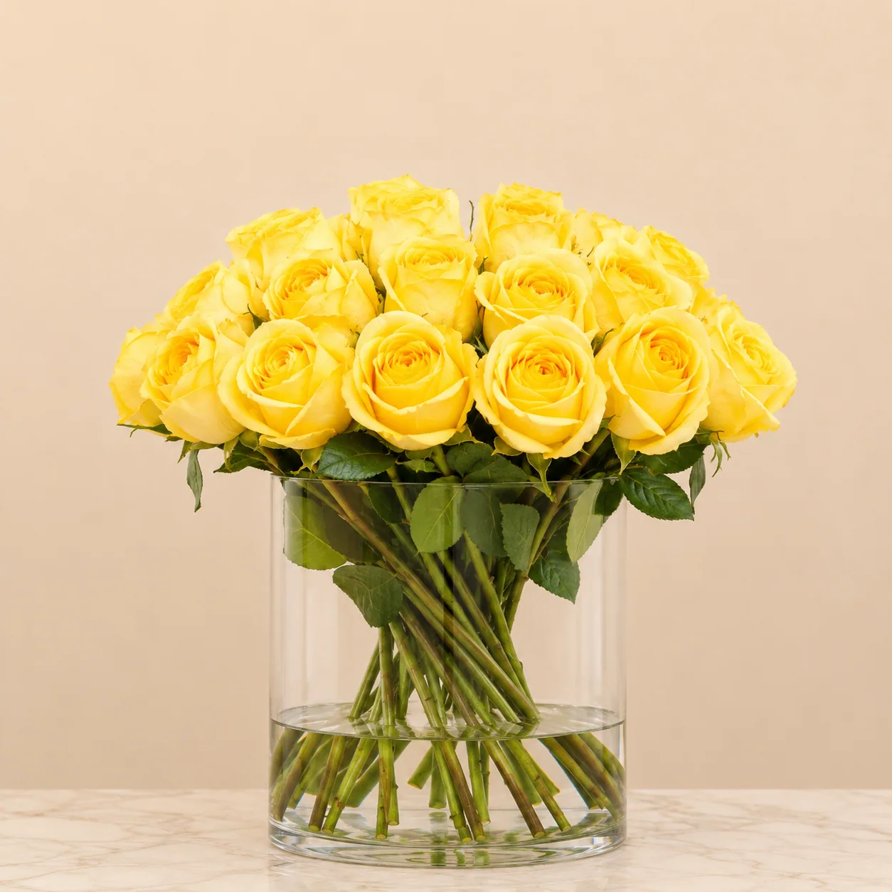 Artificial Yellow Roses in Glass