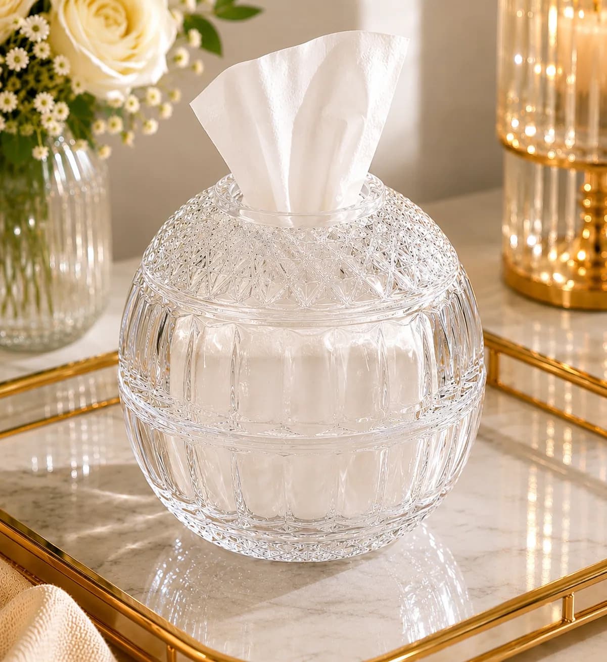 Luxury Glass Tissue Storage - Round