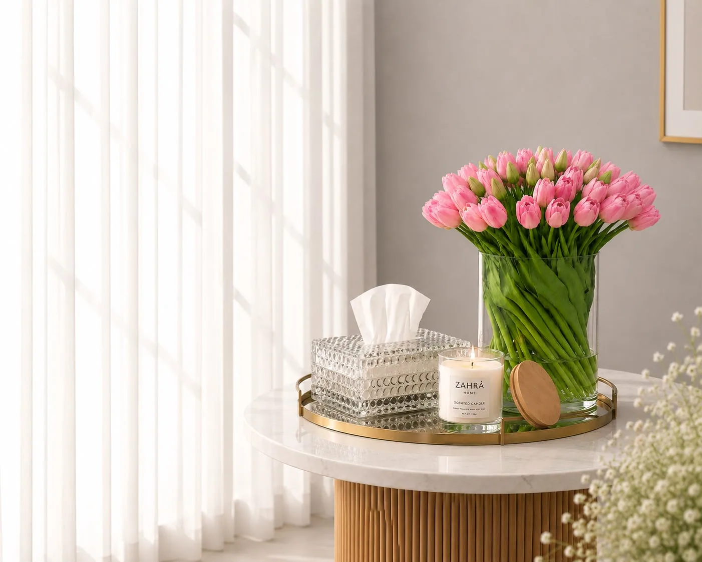 Artificial Tulip in Glass Vase