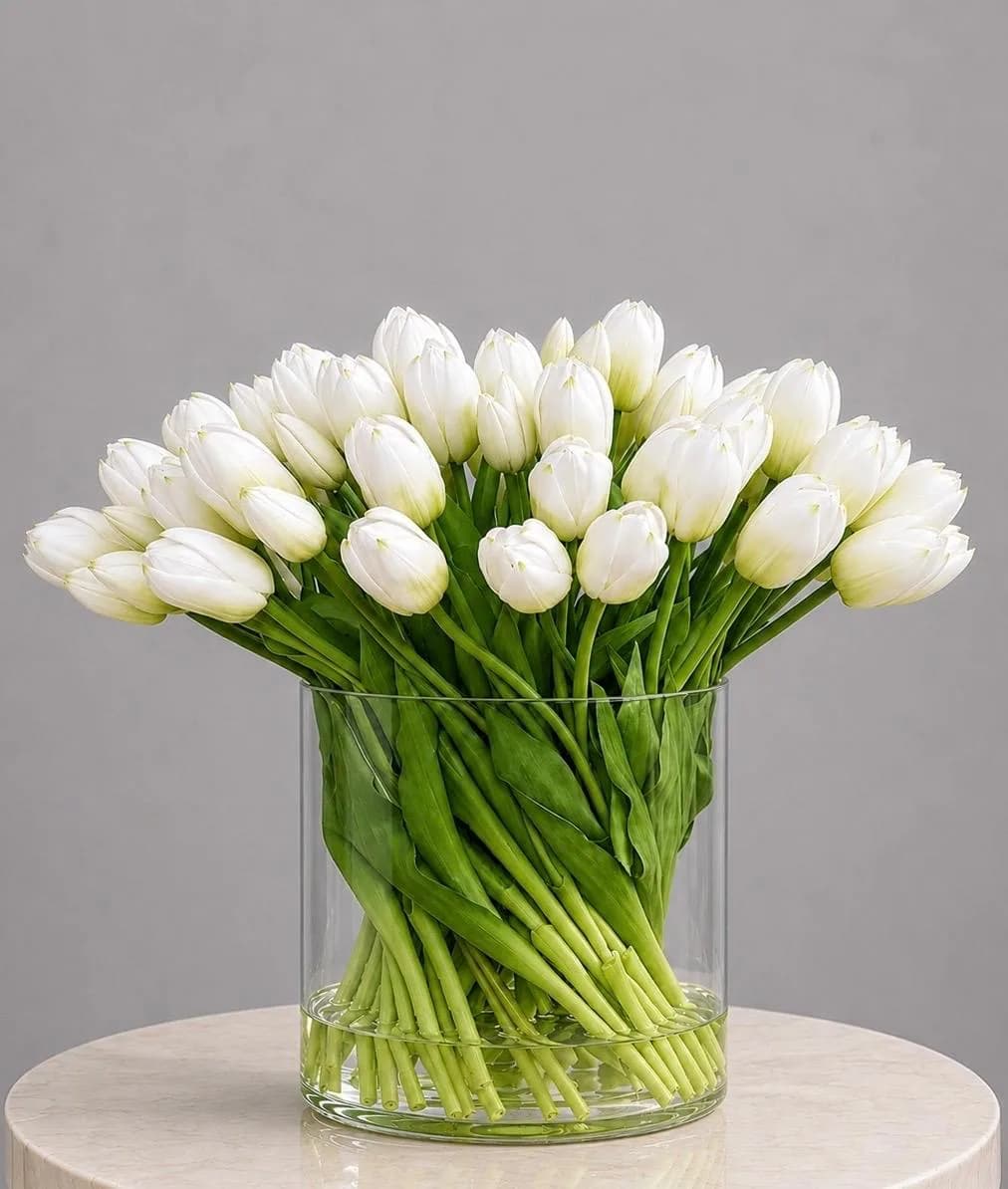Artificial Tulips in Glass Vase | ZAHRÁ Home Dubai